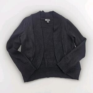 Vintage 100% Merino Wool Black Cardigan Open Sweater Academia Classic Staple XL